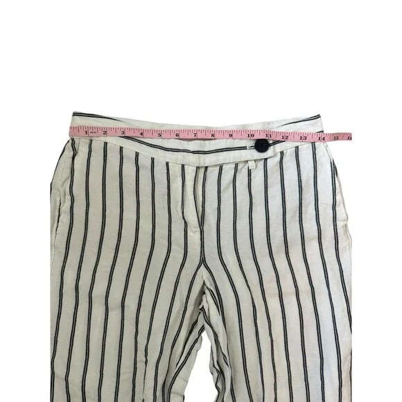 J Jill Women’s Leg Linen Blend Straight Striped White Size 4p Pockets Zip Beachy - Picture 4 of 7